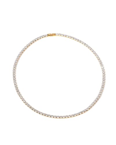 UNSHINEBAR Tennis Kette für Herren und Damen - Streetwear Iced Out Tennis Chain aus Edelstahl und 18K Gold - Wasserfeste Tennis Kette - 5mm Breite Halskette (45cm, Gold) von UNSHINEBAR