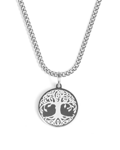 UNSHINEBAR Tree of Life Lebensbaum Kette in Silber mit Anhänger für Herren und Damen - Streetwear Halskette mit Baum des Lebens Anhänger in Silber - Wasserfeste Kette - 50-55cm Länge verstellbar von UNSHINEBAR