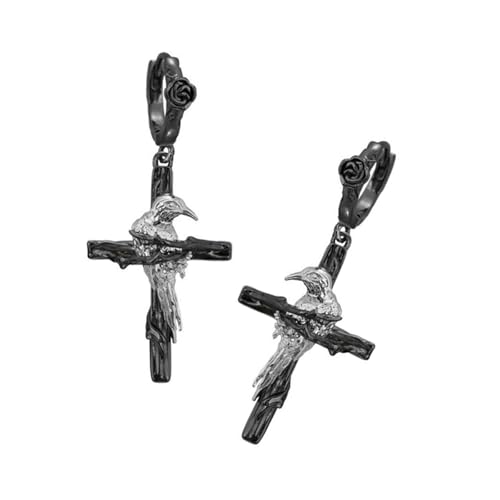 Dark Punk Crow Crosses Ohrringe Gothic baumelnde Ohrstecker Schmuck Einzigartiges Design Legierung Materialien für Mädchen und Frauen Unisex Gothic Punk Ohrringe, Einheitsgröße, Wie beschrieben, Wie von UNTERING