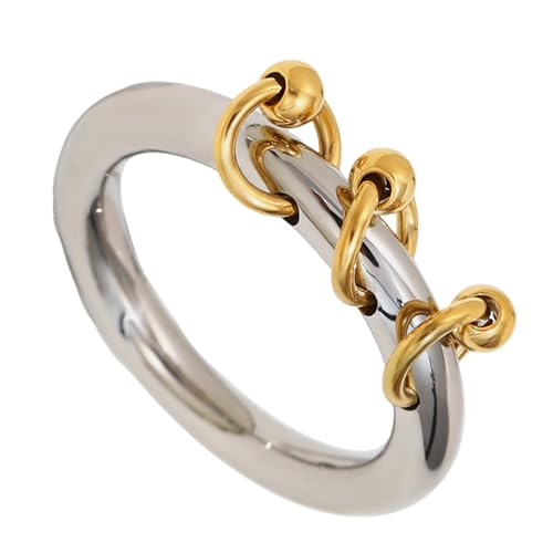 Elegante Fransenringe mit Perlen, Edelstahl, zweifarbig, Schmuck für Damen, verstellbare Größe 7, kreativ, zweifarbig, Damenmode von UNTERING