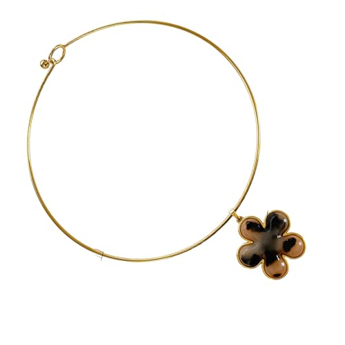 Halskette mit Acryl-Anhänger, Statement-Halskette, kombiniert Blumen-/Herz-Charm, zeitgenössischer Tierdruck, auffälliger Leopardenmuster, modisches Accessoire, Einheitsgröße, Wie beschrieben, Wie von UNTERING