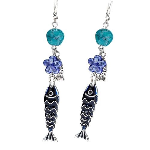 Modischer Fisch-Ohrschmuck, glitzernder Sternakzent, tragbare Legierung für Frauen und Mädchen, Fischstern-Ohrringe von UNTERING