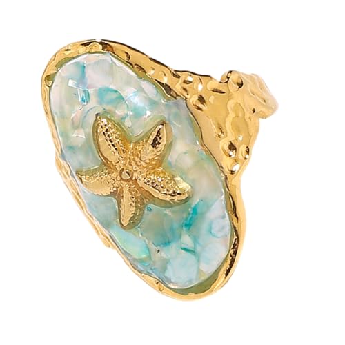 Ovale Ringe aus Edelstahl, Seestern, verstellbare Größe, glatte Oberflächen, Schmuck für Freizeit- oder Abend-Outfits, inspiriert vom Meeresleben, verstellbar von UNTERING