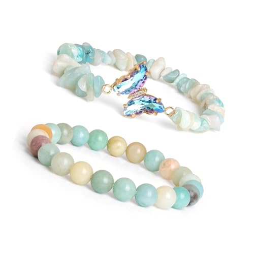 Stilvolle Kristallperlen für Frauen mit natürlichen Edelsteinen und Schmetterlings-Akzent, kreatives Armband, Schmuck, stilvolles Damen-Accessoire, Einheitsgröße, Wie beschrieben von UNTERING