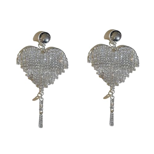 Stilvolle Strass-Herz-Ohrringe, Kristall-Ohr-Accessoires, Ballkleid, Outfit, Schmuck, leichte Ohrbekleidung, Herz-Quasten-Ohrringe von UNTERING