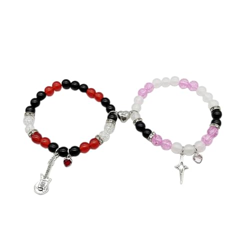 UNTERING 2 Stück Gothic Halloween Spinnen Herz Paar Hip Hop elastische Perlenarmbänder für Männer Frauen Schmuck Geschenk Halloween Perlen von UNTERING