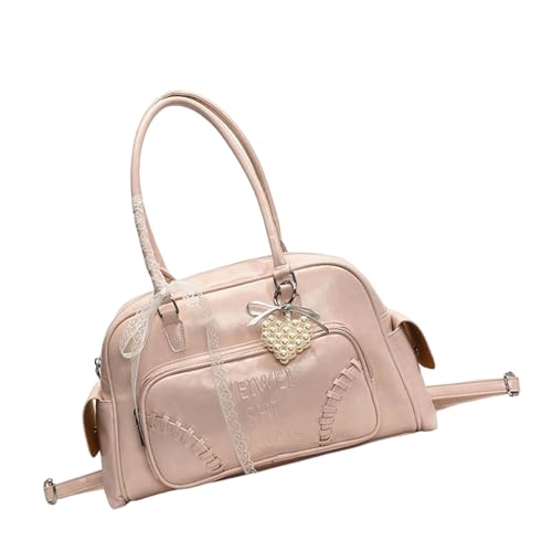 UNTERING Damen Umhängetasche mit Schleifen und Spitzendetail PU Leder Handtasche Modische Unterarmtaschen für den täglichen Gebrauch Schultertasche Handtasche, fuchsia, 21x8x20cm /8.26x3.14x7.87in von UNTERING