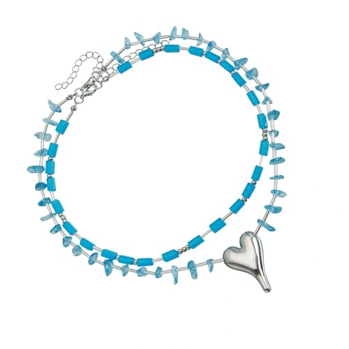 UNTERING Leichte Halskette mit doppelschichtigem Kristallanhänger, modisches Accessoire für lässige oder formelle Outfits, bunte Statement-Halskette aus Legierung, Einheitsgröße, Wie beschrieben, Wie von UNTERING