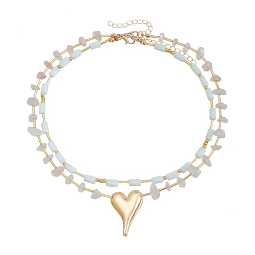 UNTERING Leichte Halskette mit doppelschichtigem Kristallanhänger, modisches Accessoire für lässige oder formelle Outfits, bunte Statement-Halskette aus Legierung, Einheitsgröße, Wie beschrieben, Wie von UNTERING