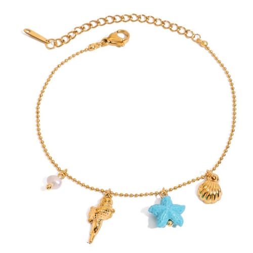 UNTERING Leichter Armreif mit Strandmotiv für Damen und Herren, lässiges Outfit, Schmuck, Accessoire, gerippte Muschelkette, Einheitsgröße, Wie beschrieben von UNTERING