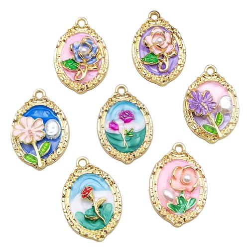 UNTERING Packung mit 7 bunten Ölgemälde-Anhängern, Schmuckkomponenten für die Schmuckherstellung mit Blumenkunst und Sonnenblumen-Design, modisches Charm-Set für Halsketten von UNTERING