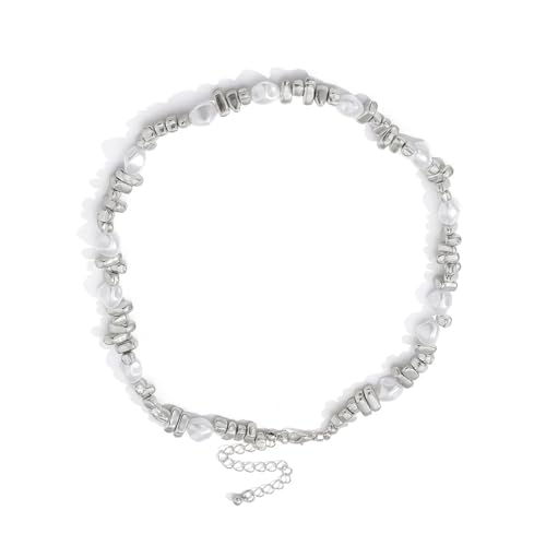 Unregelmäßige Perlen-Halskette, trendiger modischer Halsschmuck, Legierung, Textur, Perlen, Halsschmuck zur Verschönerung Ihres täglichen Looks, unregelmäßige Perlen-Statement-Halskette, Einheitsgröße von UNTERING