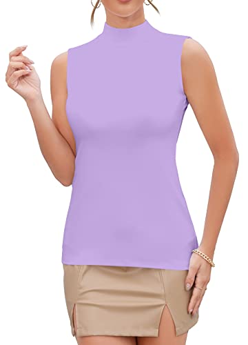 UNTYHOTS Damen Mock Turtle Neck Ärmelloses Tank Top Basic Slim Fit T Shirt Kleidung, Ärmellos, Lavendel-Lila, X-Groß von UNTYHOTS