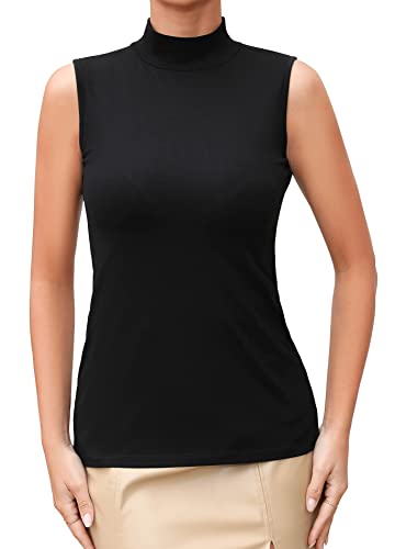 UNTYHOTS Ärmelloses Rollkragen-Top für Damen, Stehkragen, Tanktop, schmale Passform, Hemd (ärmellos, Schwarz, Größe M) von UNTYHOTS