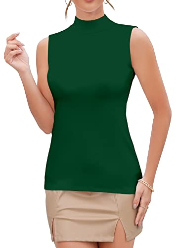 UNTYHOTS Damen Mock-Neck Rollkragen ärmellos Langarm Top Kleidung, Ärmellos dunkelgrün, Groß von UNTYHOTS