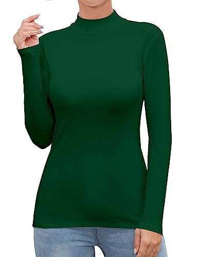 UNTYHOTS Frauen Mock Neck Rollkragen Ärmellose Langarm Top Kleidung, Dunkelgrün, Mittel von UNTYHOTS