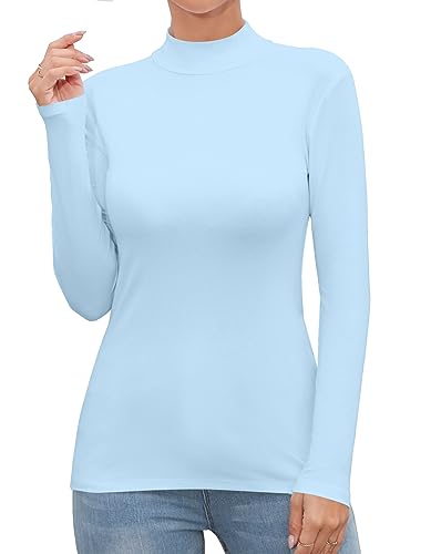 UNTYHOTS Frauen Mock Neck Rollkragen Ärmellose Langarm Top Kleidung, Hell, blau, XX-Large von UNTYHOTS