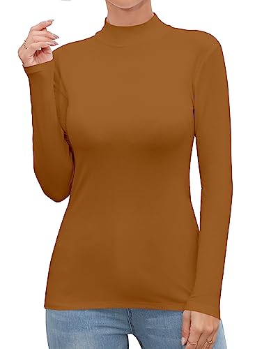 UNTYHOTS Damen-T-Shirt mit Rollkragen, langärmelig, enganliegendes Oberteil, CAMEL, XX-Large von UNTYHOTS