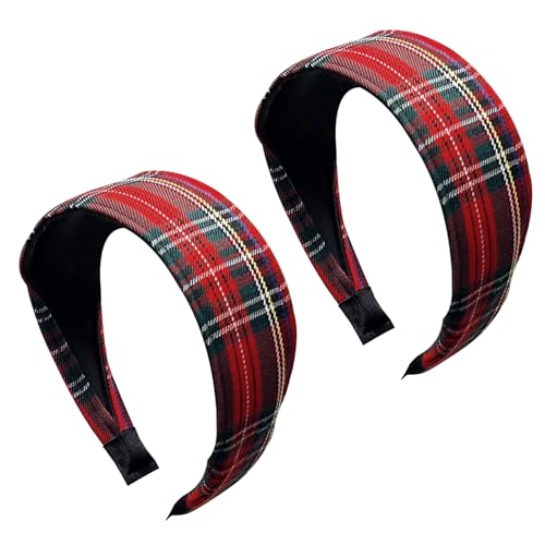 UNVOJL 2 Stück Schottenkaro-Stirnband, Stoff-Stirnband, Vintage-Stirnband, Weihnachts-Stirnband für Damen und Mädchen, Haarschmuck von UNVOJL