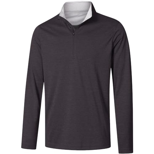 Langärmeliges Golfshirt für Herren, 1/4-Reißverschluss, langärmelig, Sonnenschutz-Shirts, LSF 50, leichter athletischer Pullover, Schwarz, XX-Large von UNWAVER