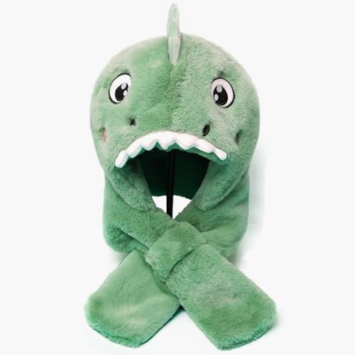 UNbit Winter Kapuzenschal Cartoon Dinosaur Mütze Shall Set Kapuzenschal Neckwarmer Hoodie Tasche Warmer Outdoor-Ohrschal Winddicht Kälteschutz Mütze Schal Set für Jungen Mädchen 1-7 Jahre von UNbit