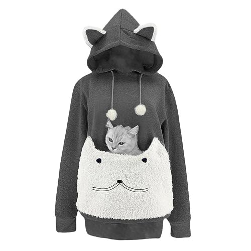 Damen Hoodie Cartoon Katze Nest Sweatshirt Taschenkatzen Pullover von UNeedVog
