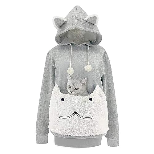 Damen Hoodie Cartoon Katze Nest Sweatshirt Taschenkatzen Pullover von UNeedVog