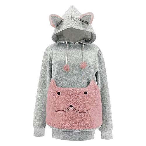Damen Hoodie Cartoon Katze Nest Sweatshirt Taschenkatzen Pullover von UNeedVog