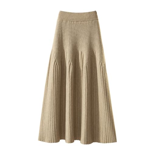 Damen-Strickrock Hoher Taille A-line-röcke Solid Falten-strickröcke Midi Regenschirm Rock von UNeedVog