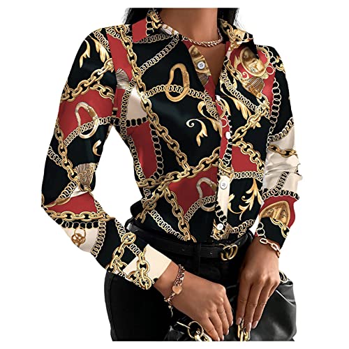 Damenkette Gedruckte Langhändige Hemd -Hemden Button Down Shirts Casual Night Club Bluse Tops von UNeedVog