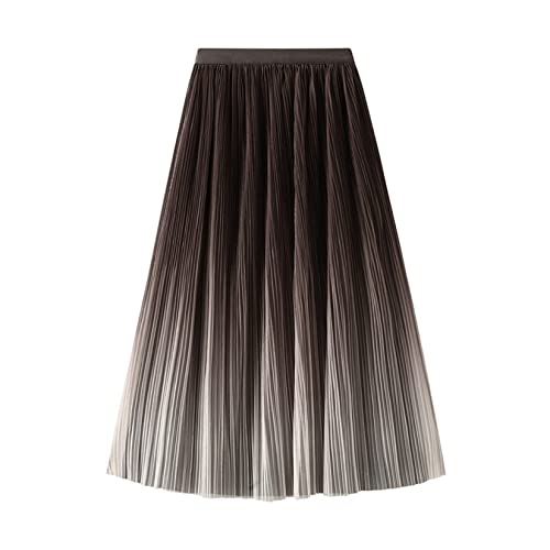 Damenrock-gradientenfarbe Falten Elegante Reversible Röcke Hohe Taille A-line Mesh Long Kleid von UNeedVog