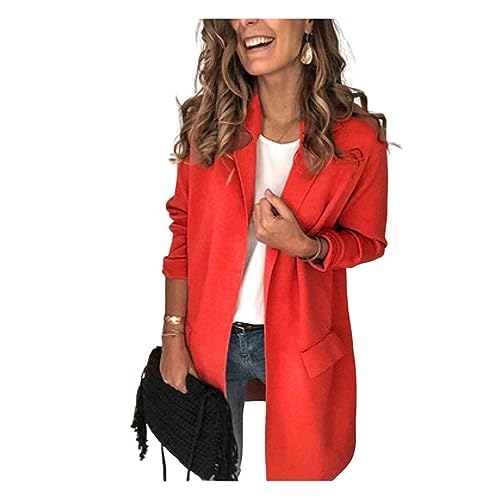 Frauen Blazer Midi Knie-Tiefe Anzug Jacke Revers Knopfloser Herbstmäntel Solid Business Casual von UNeedVog