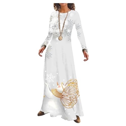 Frauen Weihnachten Kleider Maxi Langarm Runden Hals T-Shirt Kleid Hässliche Schneemannkleid für von UNeedVog