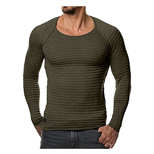 Herren Langarm T-Shirt Muscle T-Shirt Casual Strick Schlanker Fit Solid Color Gym Pullover von UNeedVog