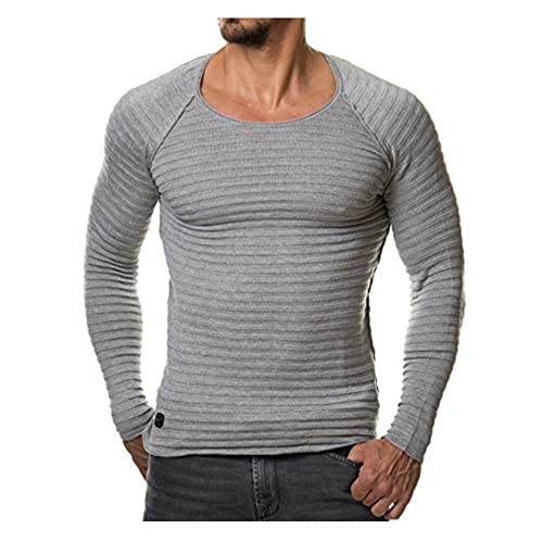 Herren Langarm T-Shirt Muscle T-Shirt Casual Strick Schlanker Fit Solid Color Gym Pullover von UNeedVog