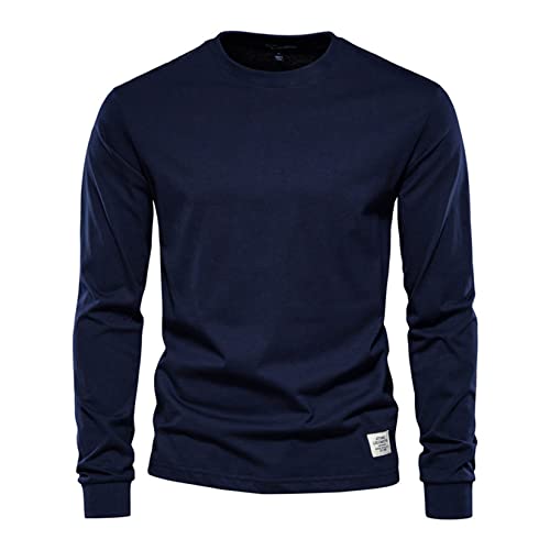 T-Shirt für Männer Lässig Crewneck Langarm T-Shirts Klassische Festpullover Tops von UNeedVog