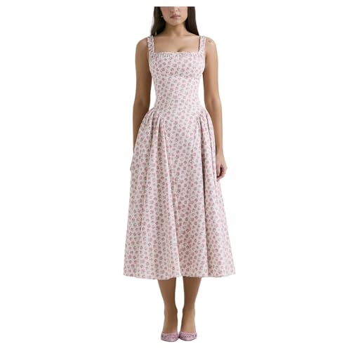 UNeedVog Damen Cami-Kleid, Quadratischer Ausschnitt, Blumen-Sommerkleid, Gartenkleider, Hohe Taille, von UNeedVog