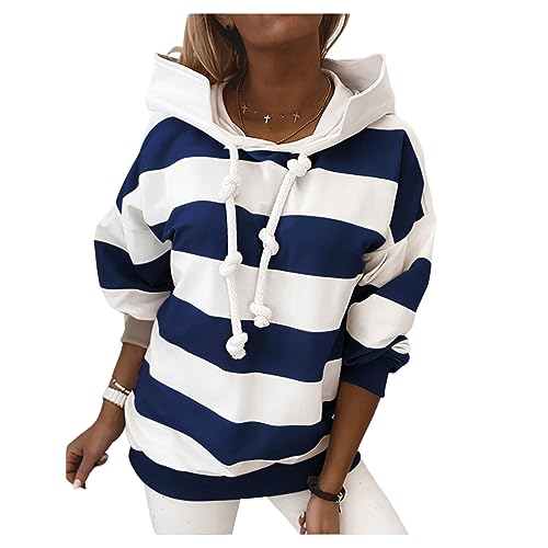 UNeedVog Damen Hoodie Streifen Leichter Pullover Lose Kapuze -farbkontrast Sweatshirt Gestreift von UNeedVog