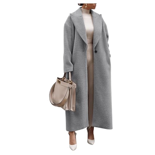 UNeedVog Damen Plüschmantel Feste Farbe Maxi One-button-lapps-faux Wolljacke Rücken-split Woll Outwear von UNeedVog