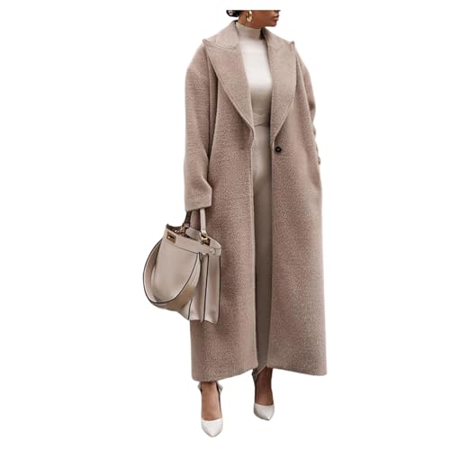 UNeedVog Damen Plüschmantel Feste Farbe Maxi One-button-lapps-faux Wolljacke Rücken-split Woll Outwear von UNeedVog