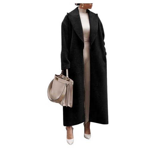 UNeedVog Damen Plüschmantel Feste Farbe Maxi One-button-lapps-faux Wolljacke Rücken-split Woll Outwear von UNeedVog