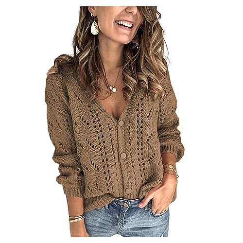 UNeedVog Damen Strick-Strickjacke Klobige Langarmausschnitte Pullover Strickjacken V-Ausschnitt Lose von UNeedVog