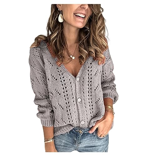 UNeedVog Damen Strick-Strickjacke Klobige Langarmausschnitte Pullover Strickjacken V-Ausschnitt Lose von UNeedVog