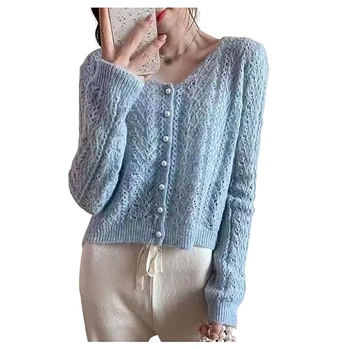 UNeedVog Damen-Strick-Strickjacke V-Ausschnitt Hohlhöhle Strickketten Dünne Mohair-knopf Häkel von UNeedVog