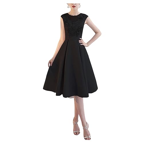 UNeedVog Frauen Abendkleid Satin Sundress Mesh Applique Formelle Kleider Hoher Taille EIN Linienpartykleid von UNeedVog