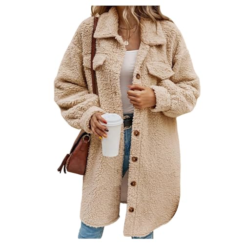 UNeedVog Frauen Faux Fleece Jacke für Faux -fleece -midi Sherpa Mantel Winterplüsch -outwear mit Geknöpftem von UNeedVog