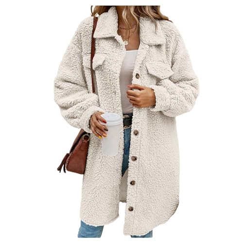 UNeedVog Frauen Faux Fleece Jacke für Faux -fleece -midi Sherpa Mantel Winterplüsch -outwear mit Geknöpftem von UNeedVog