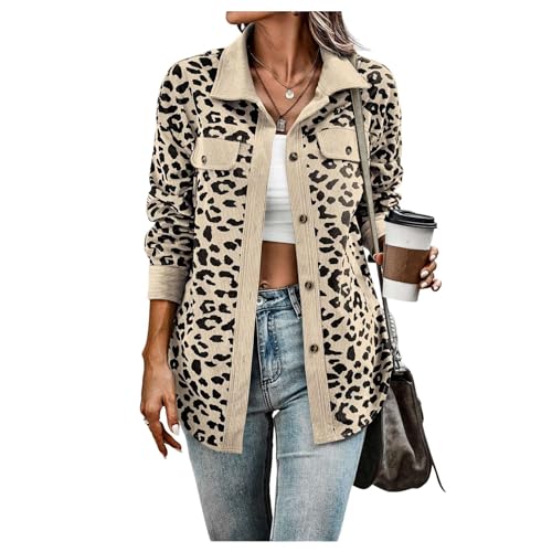 UNeedVog Frauen Lässige Jacke Vintage Leoparden Druckmantel Anholzknöpfen Jacken Langarm Outwear Outwee von UNeedVog