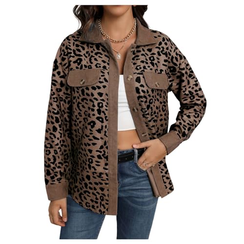 UNeedVog Frauen Lässige Jacke Vintage Leoparden Druckmantel Anholzknöpfen Jacken Langarm Outwear Outwee von UNeedVog
