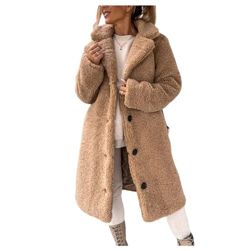 UNeedVog Frauen Sherpa-jacke für Frauen Midi Midi Single-breasted Plüschmantel Winter Warme Outwee mit von UNeedVog